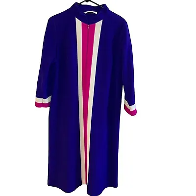 Vanity Fair Vintage Purple Pink Mod Duster House Gown Zip Up Medium USA Kaftan • £14.60