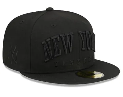 New Era MLB New York Yankees Black SCRIPT 5950 Fitted Hat CAP TEXT E3 BLACKOUT • $24.99
