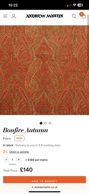 £110 • Buy 2 Mtr ANDREW MARTIN BONFIRE VELVET New Collection RRP£280 Stunning
