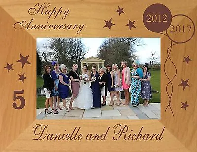 PERSONALISED 5th ANNIVERSARY GIFT WOODEN PHOTO FRAME MUM DAD COUPLES PRESENT • £21.95