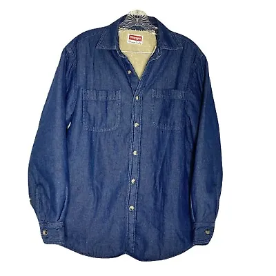 Wrangler Denim Sherpa Lined Jacket Shirt Shacket Men's S Blue Jean Authentics • $29