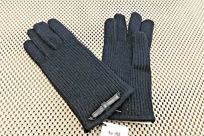 New Coach Merino Wool Knit Womens Gloves With Bow BLACK Size M/L # 83883 • $39.95