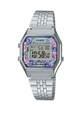 Casio LA680WA-2C Ladies Silver FLORAL Digital Watch Steel Band Retro Vintage • $24.99