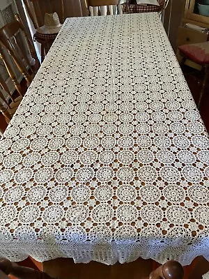Vintage Cotton Lace Tablecloth Large Rectangular White #5 • $95