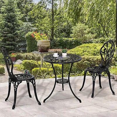 3 Piece Patio Bistro Set Aluminium Garden Table And Chairs With Umbrella Hole • £117.99