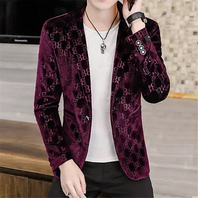 Mens Casual Button Slim Fit Coat Tops Business Velvet Work Blazer Suit Jacket • $34.99