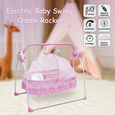 Baby Cot Bassinet Pink Electric Crib Cradle Baby Bed With Automatic Swing Bed • $74.26