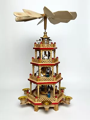 Vintage Wooden Christmas Nativity Windmill Candle Carousel Pyramid W/ Candles • $89