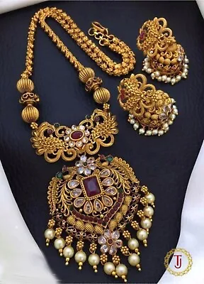 $25.95 • Buy Indian Bollywood Style Gold Plated Choker Necklace Earrings Temple Jewelry Set