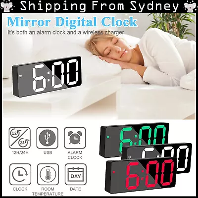 $14.55 • Buy LED Digital Clock Mirror Display Snooze Alarm Temperature Time Table Desk Decor~