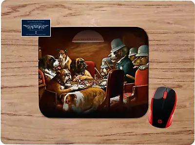 Poker Playing Dogs Vintage Art Custom Mouse Pad Desk Mat Home School Office Gift • $12.91