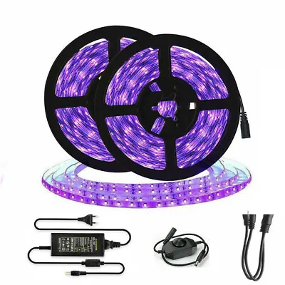 5M 10M UV Led Strip Disco Blacklight 5050 Dimmer Ultraviolet 395-400nm Tape Lamp • £6.77