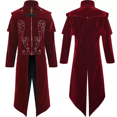 Mens Medieval Steampunk Frock Coat Retro Gothic Victorian Jacket Vintage Cosplay • $54.55