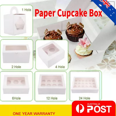 Paper Cupcake Box Range 1 2 4 6 12 24 Hole Window Face Party Baking Wedding Gift • $10.89