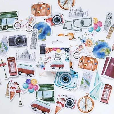 46 Travel Stickers In Box Travel Theme Sticker Sticker Bombing Journal Stickers • £3.50