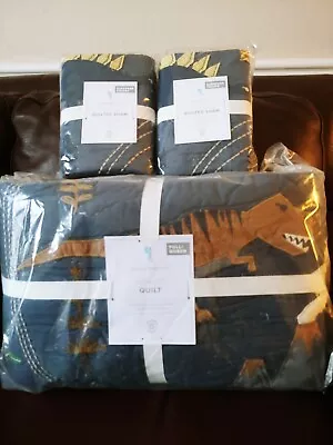 3p Pottery Barn Kids Jurassic Dino Dinosaur T Rex Full Queen Quilt Euro Sham NEW • $278.99