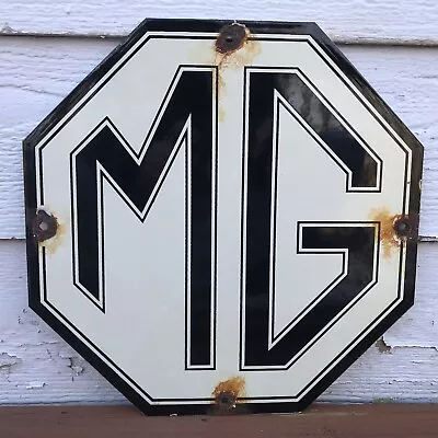 Vintage Mg Automobile Porcelain Gas Oil Service Station Pump Sign England Rare • $249.99