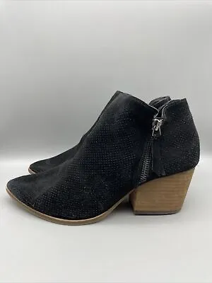Vince Camuto Ankle Boots Women’s Size 9 M Black Leather Perforated Pointed Toe • $17.95