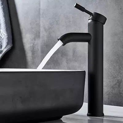£18.99 • Buy Modern Bathroom High Rise Countertop Basin Sink Mixer Tap Tall Solid Brass Black