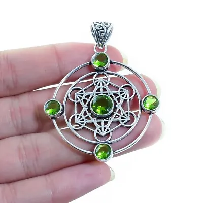 Faceted Peridot Gemstone Handmade Silver Jewelry Metatron Pendant 2.2  RJRPP6 • $7.99