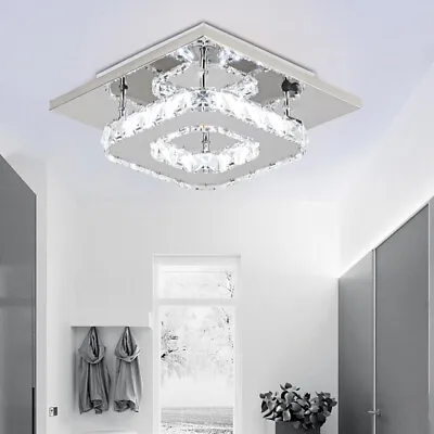 Modern Small Square Crystal LED Ceiling Lights Chandelier For Hallways Corridor • £22.95