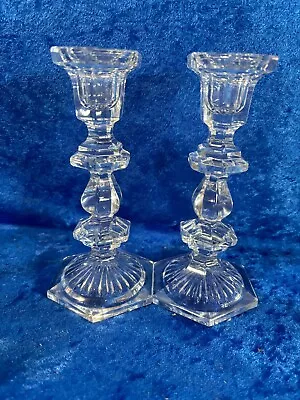 Vintage Pair Beyer Crystal Candlestick Holders 6.5  • $13.95