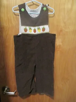 Girls 2t Smocked Corduroy Acorn Fall Romper Brown Sleeveless Thanksgiving • $14.99