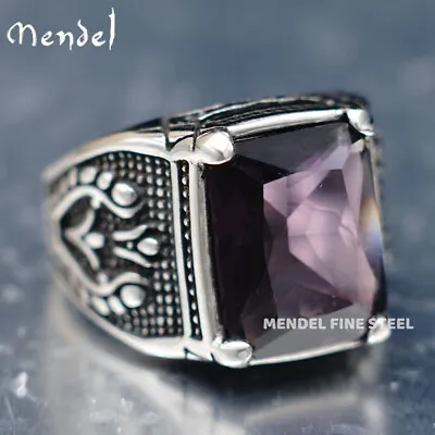 MENDEL Mens Purple Amethyst Stone Ring Stainless Steel Size 7 8 9 10 11 12 13-15 • $12.99