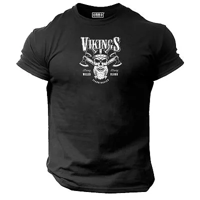 Axes & Beard T Shirt Gym Clothing Bodybuilding Workout Exercise Vikings MMA Top • £10.99