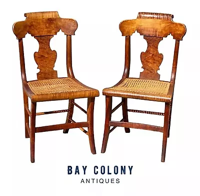 Antique Federal Pair Of Tiger Maple & Birds Eye Maple Chairs • $1875