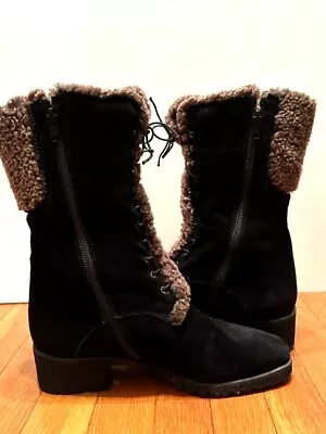 Vintage Stuart Weitzman 8B Artic Sport Black Suede Leather And Fleece Boots • $75