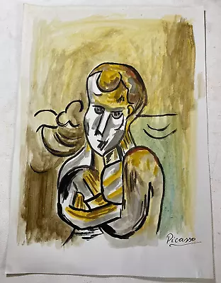 Pablo Picasso-Drawing On Paper (handmade) Signed And Printed Mixed Media Vtg • £114.95