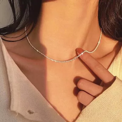 Fashion 925 Silver Choker Chain Clavicle Necklace Women Men Jewelry Lucky Gift • $1.43