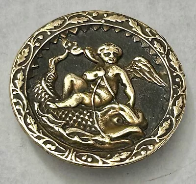 Antique/Vintage Large Brass Angel Riding A Fish Button #5418 • $35.99