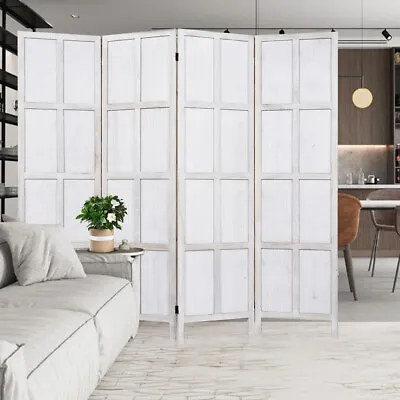 4 Panel Wooden Room Divider Decorative Easy Storage With Shelves White 64 *67  • $90.99