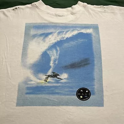 Vintage Maui & Sons Hawaii Surf  T Shirt Large White Single Stitch 90s Thrashed • $6