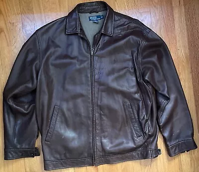 Polo By Ralph Lauren Leather Jacket Dark Brown Men’s Large Vintage 1990s Nice • $149.90