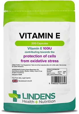 £8.89 • Buy VITAMIN E CAPSULES 100IU 200 Capsules, Cell Protection From Oxidative Stress