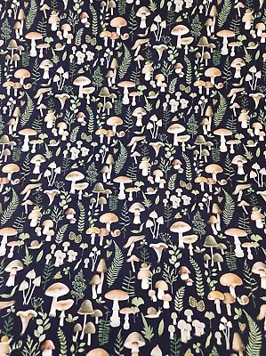 Shitake Happens Mushrooms On Midnight Black Fabric Dear Stella Moonflower BTHY • $6.50