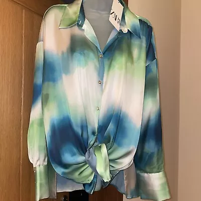 ZARA SILK TIE DYE SHIRT GREEN BlueLIMITED EDITION SIZE Large BNWT BLOGGER’S FAV • £14