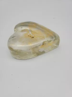 Vintage Randy Strong Heart Shaped Art Glass Paperweight SIGNED/DATED Gold Tones • $15