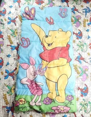 Vintage 90s Disney Pooh Piglet Butterflies Sleeping Bag 53x27 • $17.99