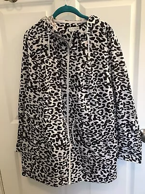 Susan Graver Black & White Leopard Print Lightweight Raincoat With Hood Sz 1X • £17.36