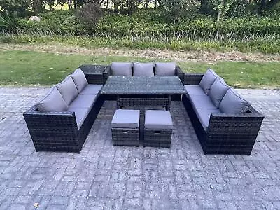 Fimous Outdoor Wicker Rattan Garden Furniture Set Patio Rectangular Dining Table • £819