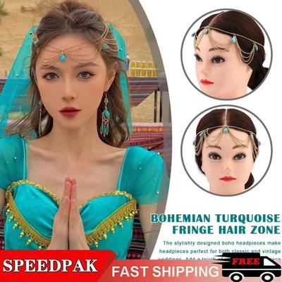 £3.24 • Buy Boho Turquoise Head Chain Bridal Fringed Headpiece Headband Festival J4Z1 Lot U3