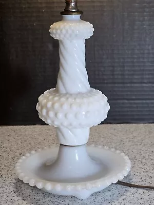 Vintage Milk Glass Hobnail Boudoir Bedside Table Lamp 16 1/4  To Top Of Bulb • $24