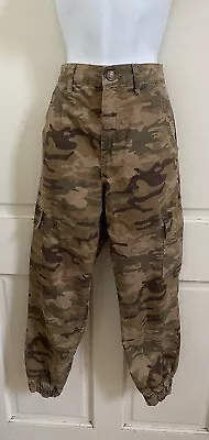 ZARA NEW! Khaki Camouflage 100% Cotton High Rise Jogger Cargo Pants Sz US 2 NWOT • $34.99