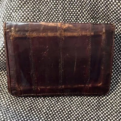 Vintage Genuine Eel Skin Brown Trifold Wallet • $11.95