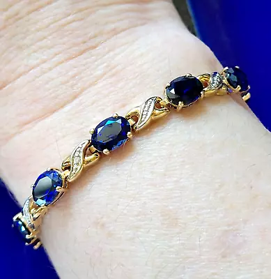 5Ct Oval Lab Created Sapphire/Diamond Women's Bracelet 14K Yellow Gold Plated • $159.89