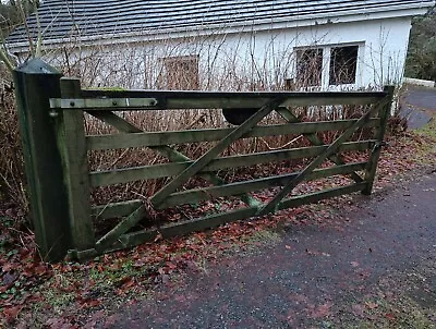 Solid Wood (oak?) 5 Bar Driveway Entrance Garden Gate With Posts And Ironmongery • £275